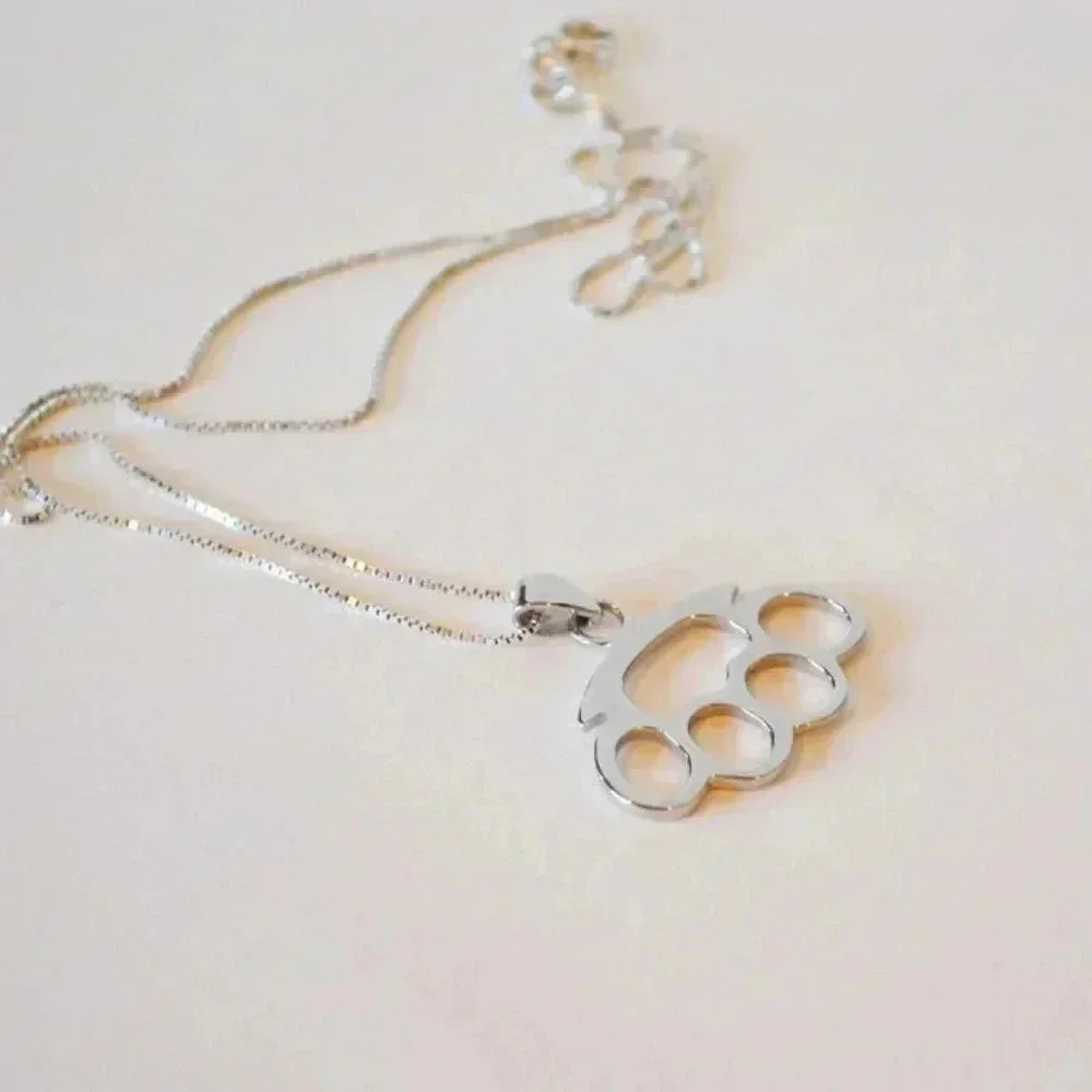 Brass Knuckles, Silver Knuckles Pendant, Mens Jewelry, Unisex Necklace, Mens - Picture 2 of 4